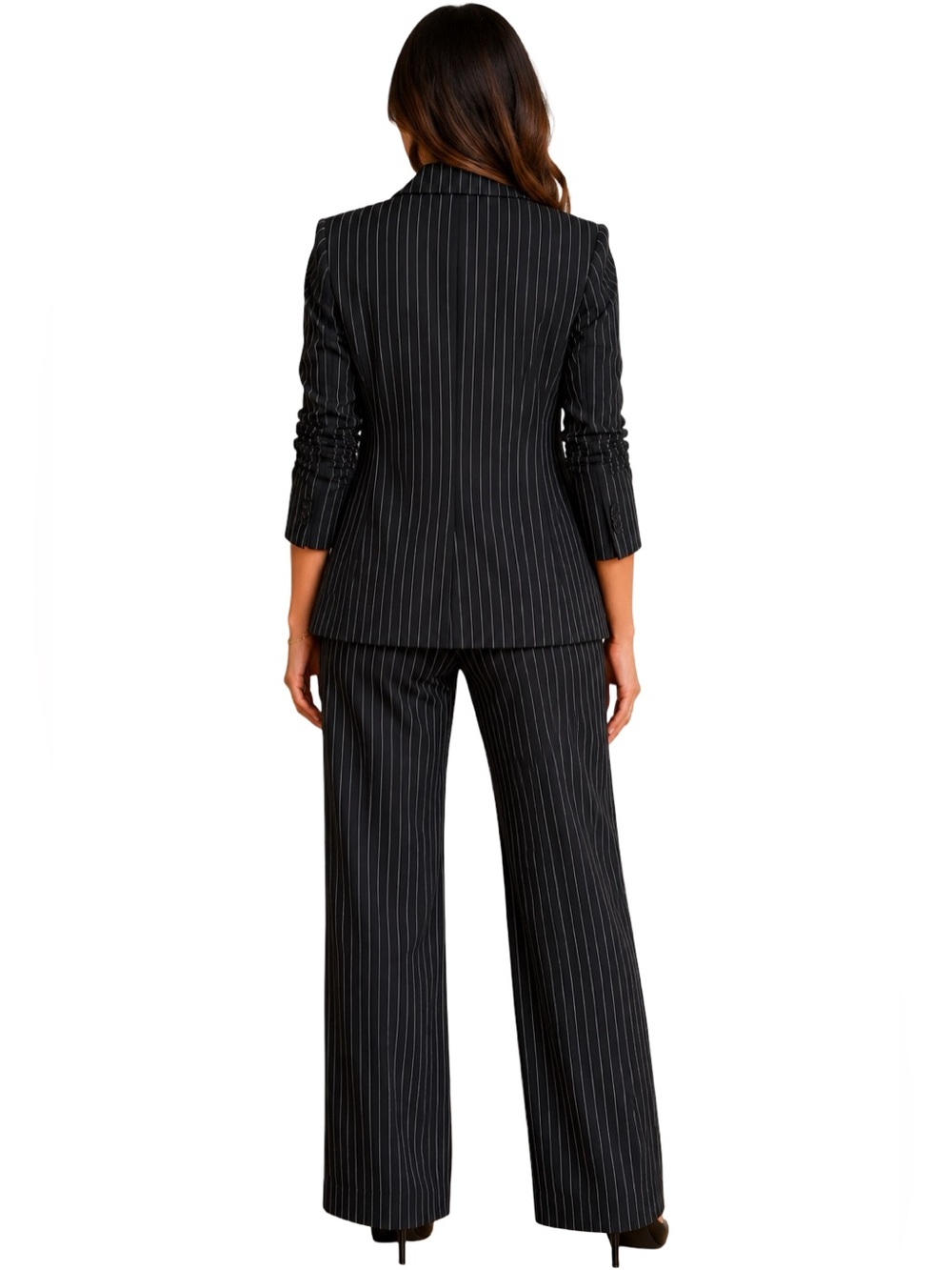 Express Editor Black Pinstripe Double-Breasted Blazer + Pants Suit Set - Picture 2 of 10